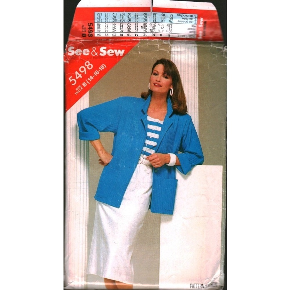 See & Sew 5498 Vintage Sewing Pattern Misses Jacket Top‎ Skirt Size 14 CUT